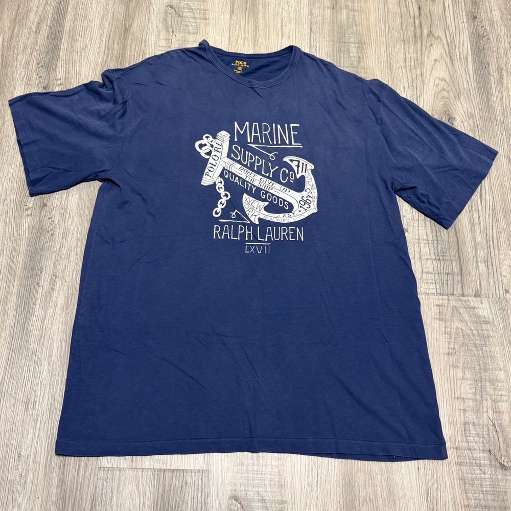 Vintage Big & Tall Polo Ralph Lauren Marine Supply Graphic T-Shirt Mens XLT